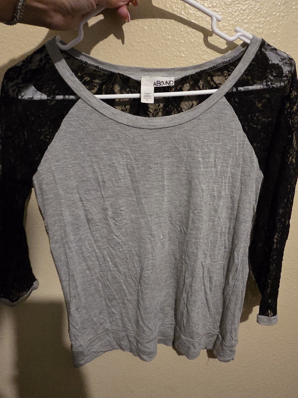 Abound Gray Tee with Black Lace Raglan Sleeves